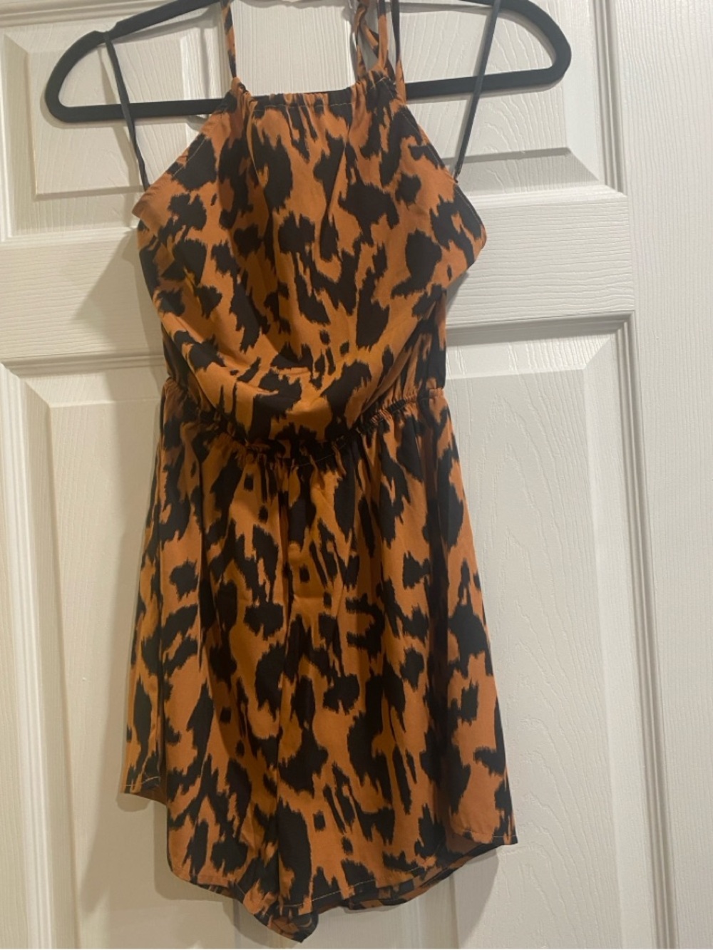 Animal Print Halter Romper in Rust and Black